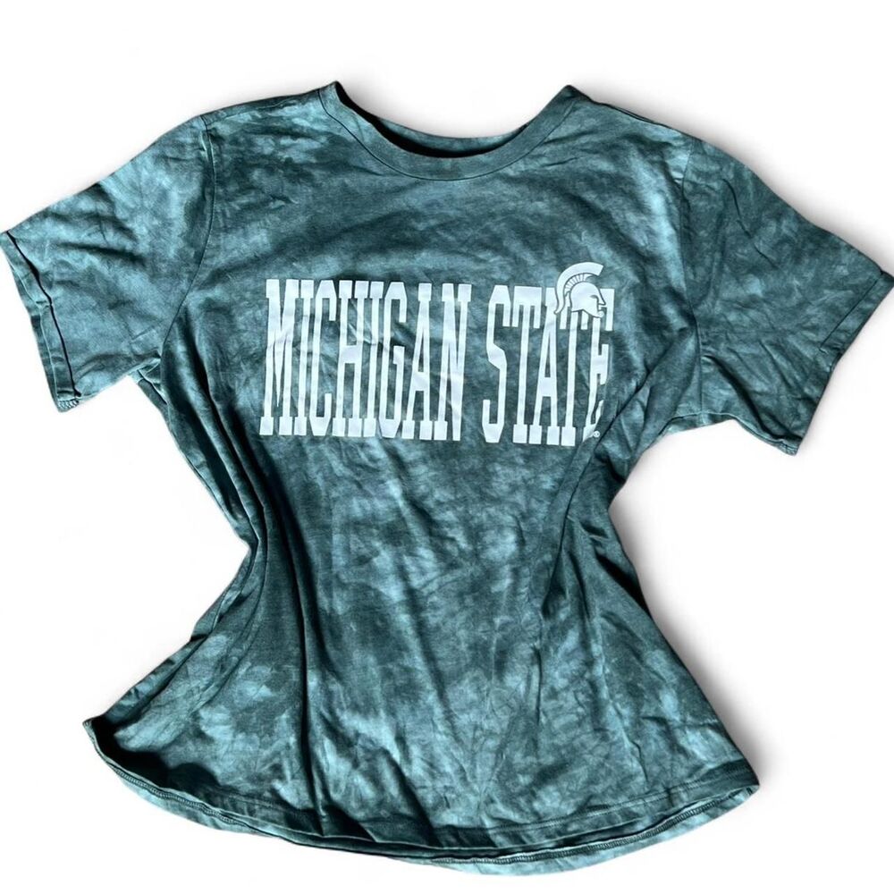 Women's Green & White Tie-Dye Michigan State University T-shirt